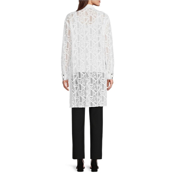 Karl Lagerfeld Paris Lace Point Collar Oversized Blouse - Picture 4 of 7